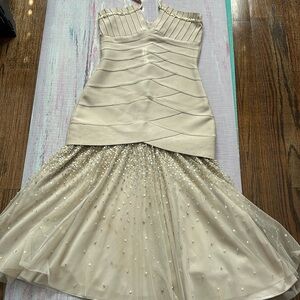 Herve Leger champagne color midi dress